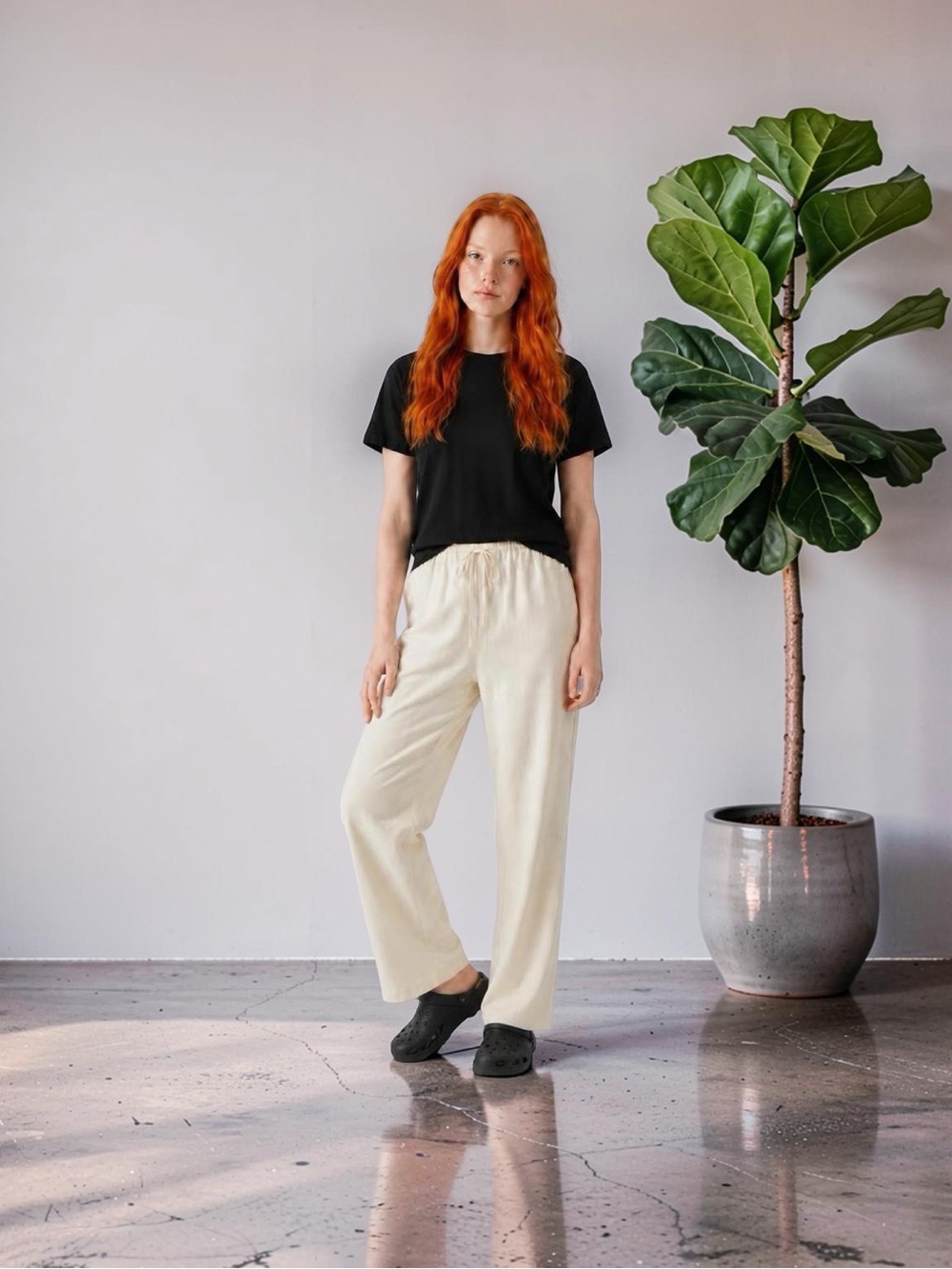 NWT VINCE Cotton Blend Tie-Waist
Wide Leg Lounge Pants